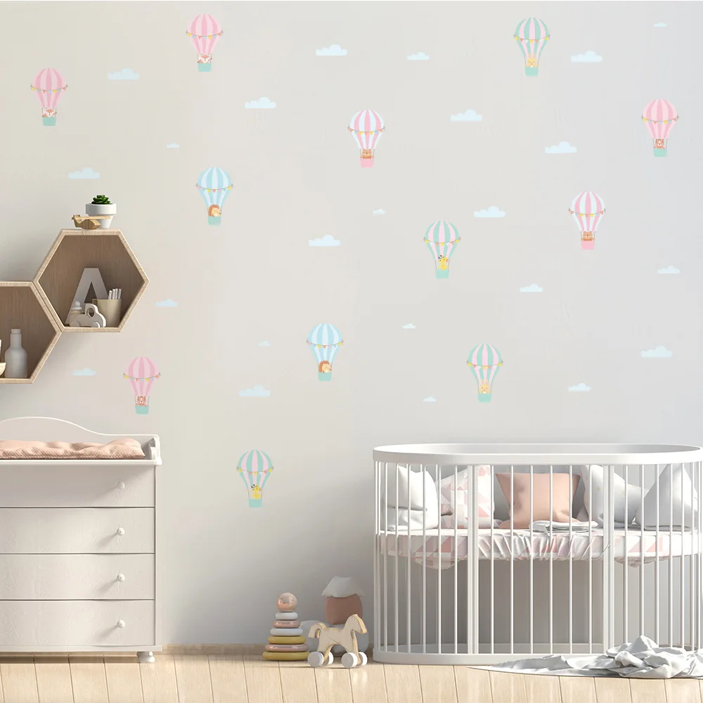 Ins Style Cartoon Hot Air Balloon Wall Stickers DIY Colored Animal Art Decals for Kids Rooms Bedroom Living Room Home Decor | Дом и сад