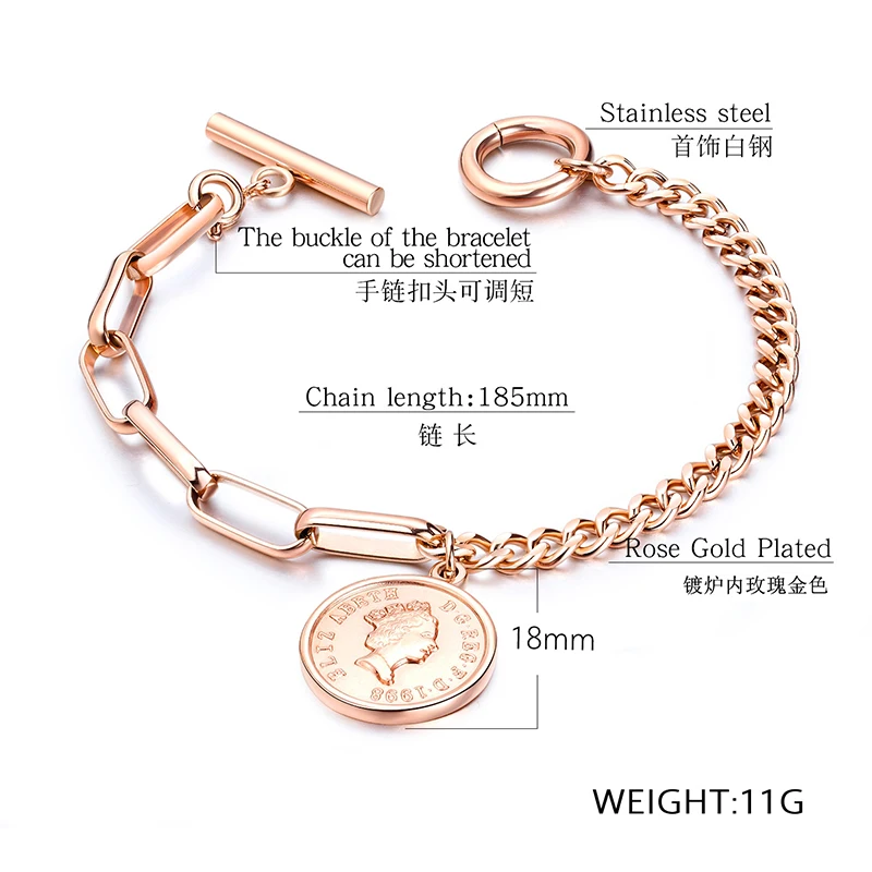 

Titanium Steel Bracelets Carve Queen Head Coin Pearl Bracelet For Women Bracelet & Bangle Jewelry Gift Color Gold Sliver