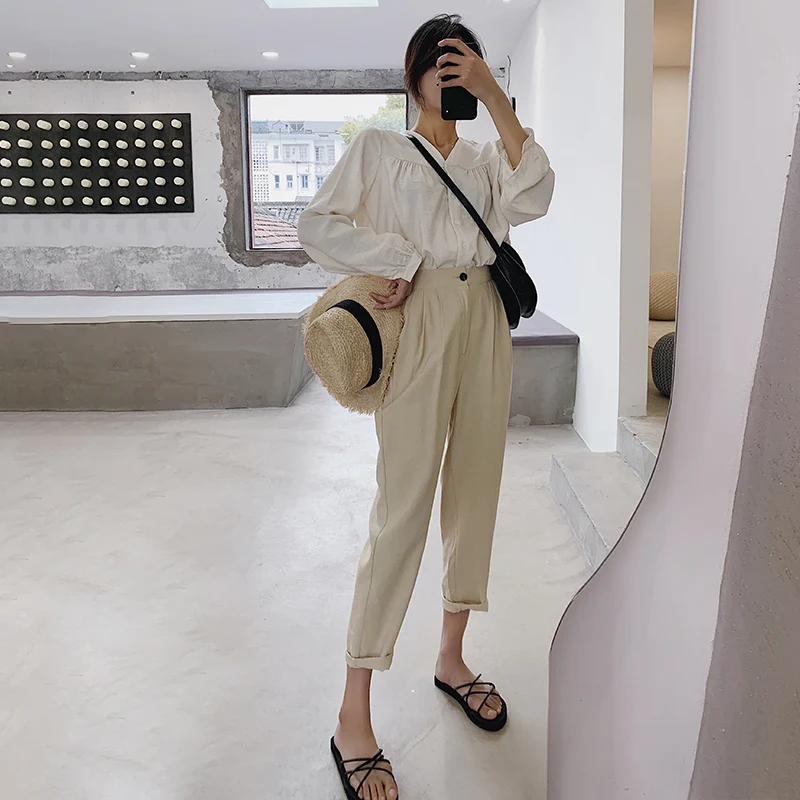 

2020 spring nine-point pants female Korean version of Harem pants cotton linen pants female casual pants thin section
