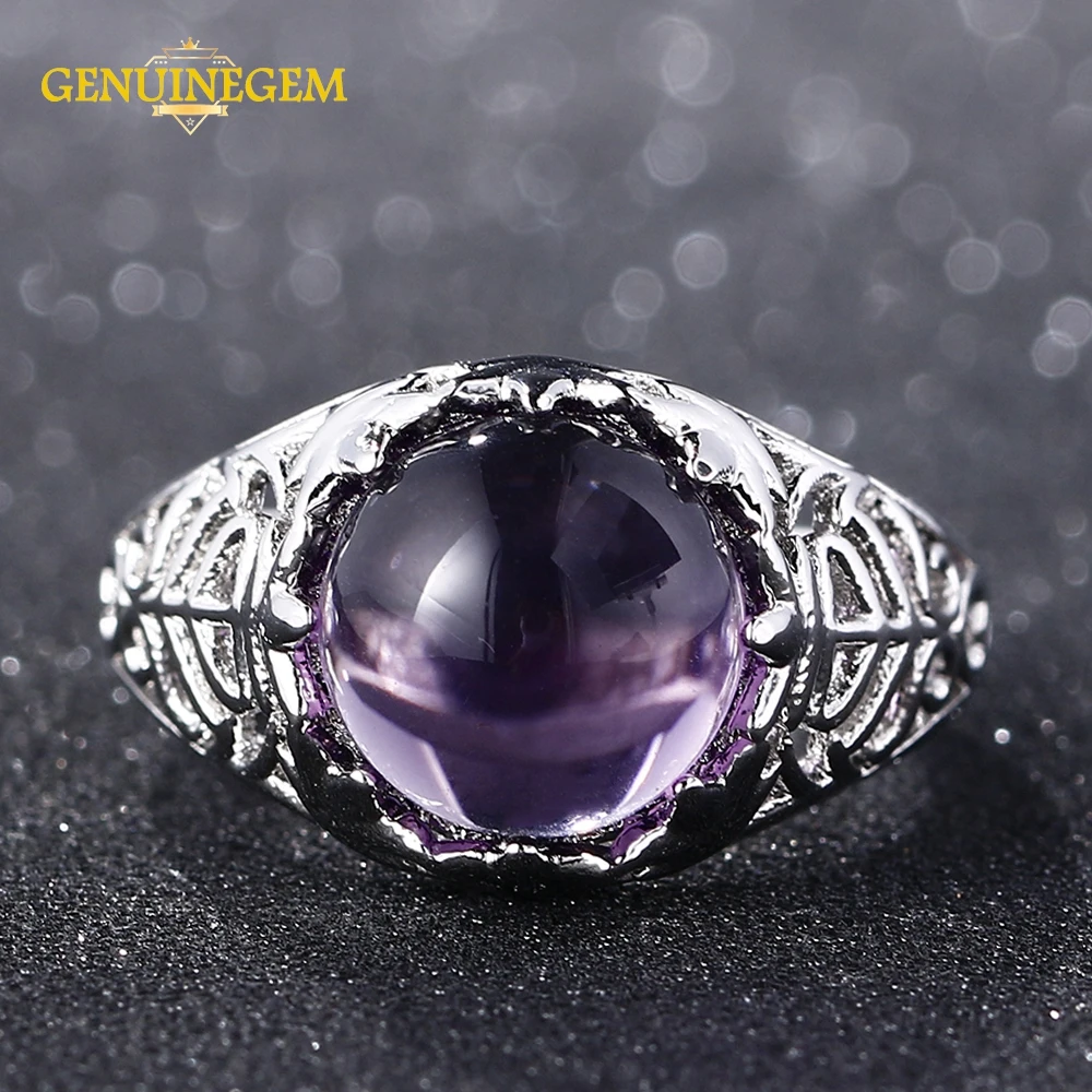 

Jewepisode Top Quality Round Amethyst Crystal Silver 925 Jewelry Rings for Women 100% Sterling Silver Genstone Jewelry Ring