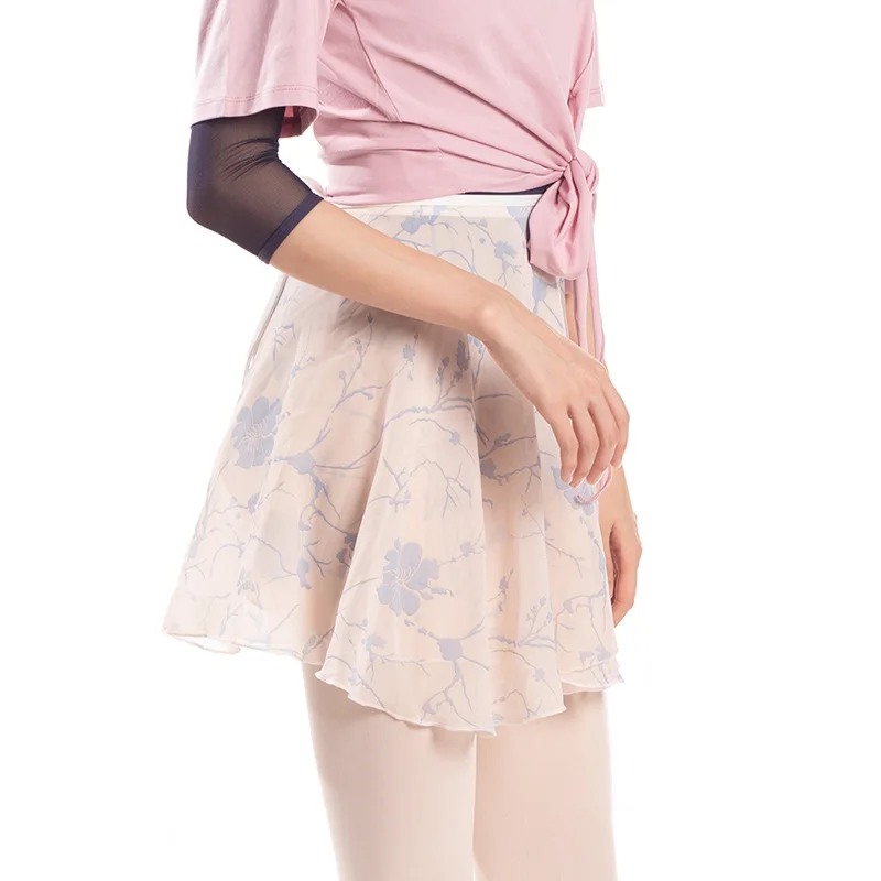 Женская балетная юбка цельная шифоновая с цветочным принтом для занятий йогой