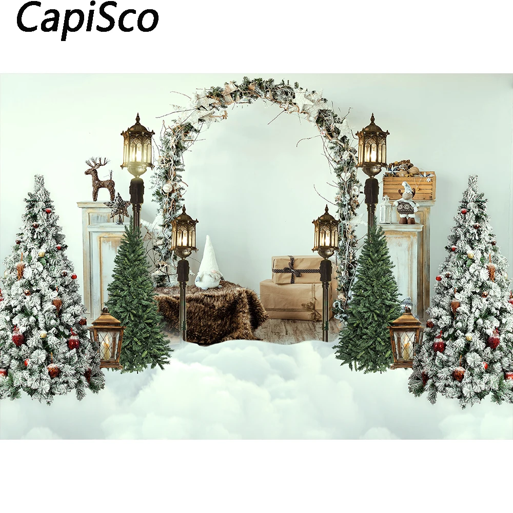 

Capisco Christmas Photography Backdrop Kids Child Winter Snowy Street Background Decor Baby Portrait Wreath Photo Studio Props