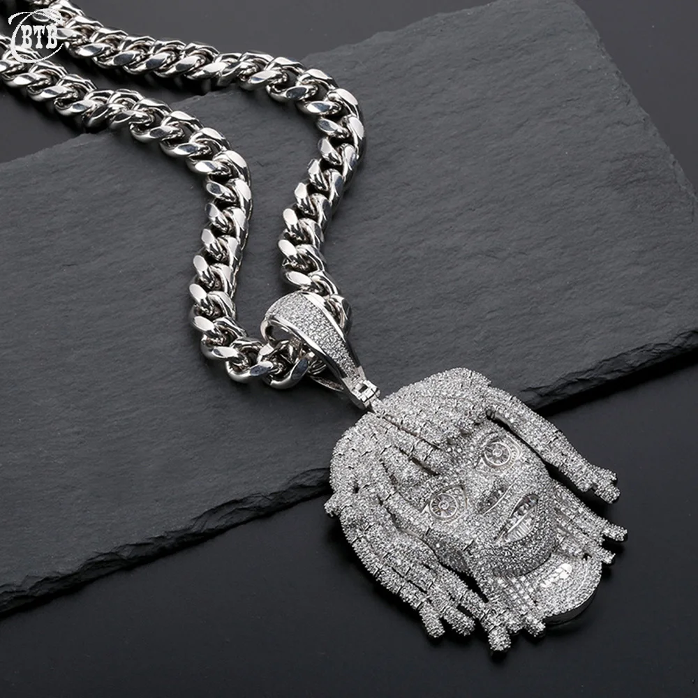Серебряное микро ожерелье с кулоном из Кубического циркония Lil Pump с 10 мм кубинской цепочкой, Мужская цепочка в стиле хип-хоп, ювелирное изделие, подарок