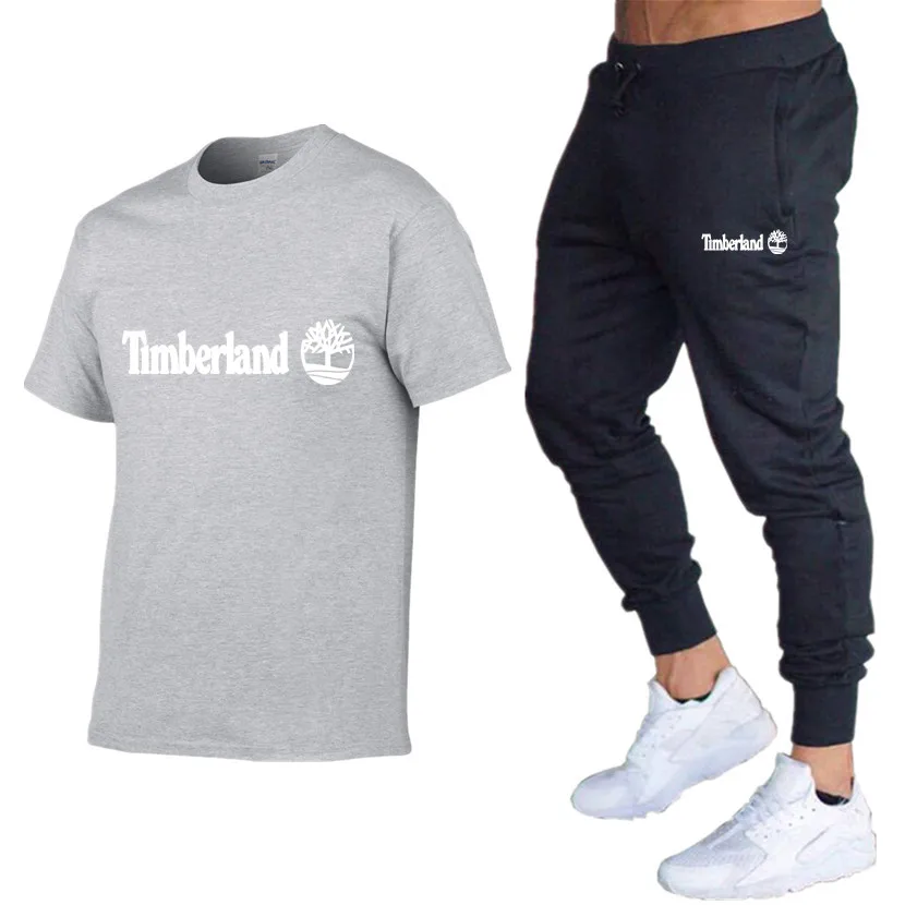 

2021 Fashion Casual Sportswear Summer Alphabet Print Suit Men's Jogging Fitness Suit Men's Suit T-shirt + Pants 2-Piece Set