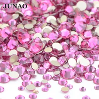 junao ss6 8 10 12 16 20 fuchsia mixed size glass crystal rhinestones flatback nail art crystal stones for manicure decoration
