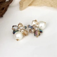 new popular 14k real gold plated crystal flower pearl earrings for women aaa zirconia jewelry s925 silver needle stud party gift