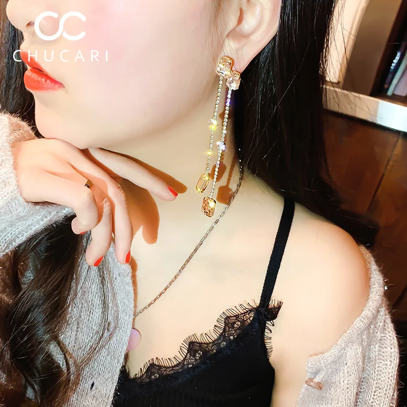 Новые Модные фиолетовые большие висячие серьги CHUCARI с кристаллами S925 роскошные