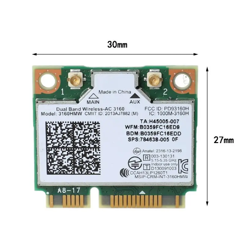 

Mini PCI-e Wifi Wireless Laptop Card Dual Band for intel 3160 3160HMW 802.11ac