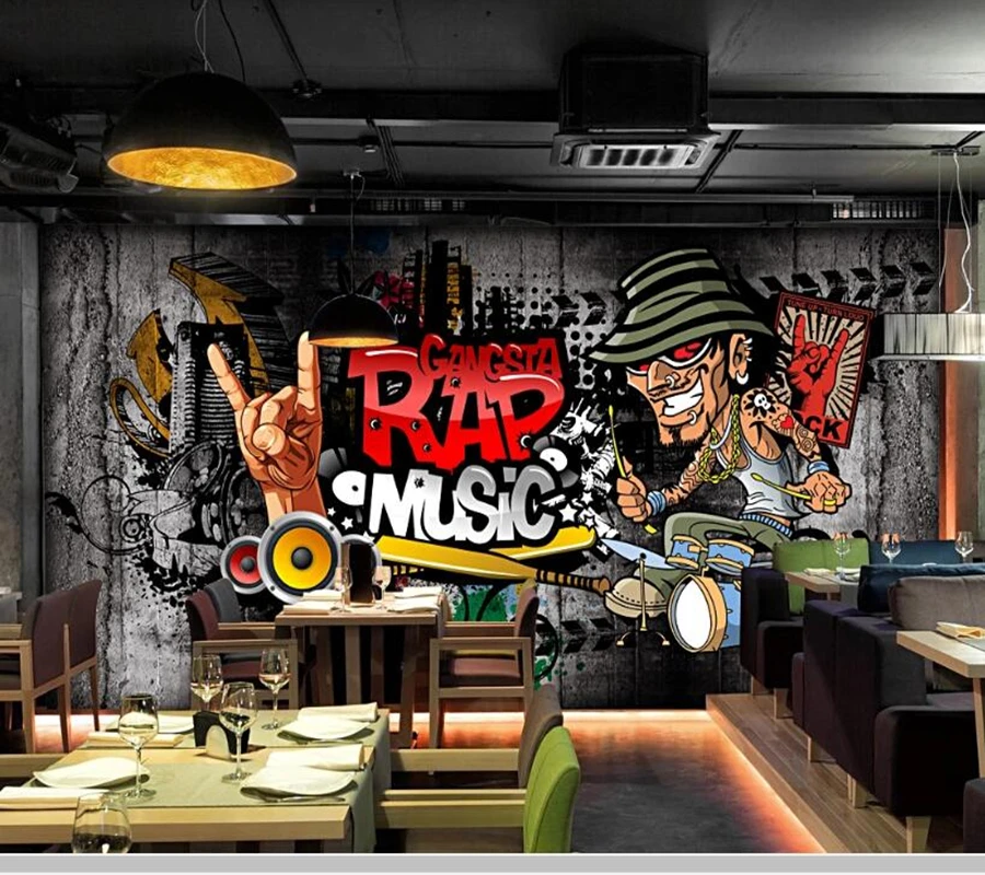 

Papel de parede retro nostalgic hip-hop rock music bar KTV 3d wallpaper,living room bedroom wall papers beer house mural