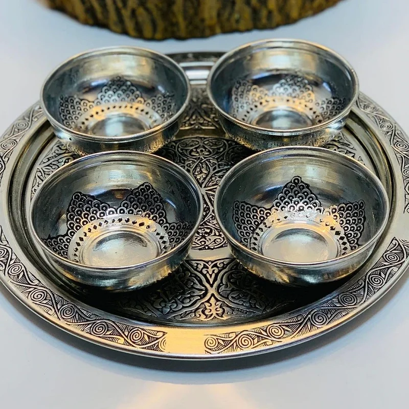 

100% Pure Copper Snack Bowl and Tray Set Tableware Snack Breakfast Salad Serving Bowls