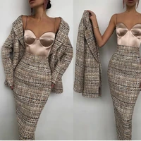 fashion elegant styel suits sexy vintage check dresses and blazer streetwear office lady daily casual wear coat 2 pieces