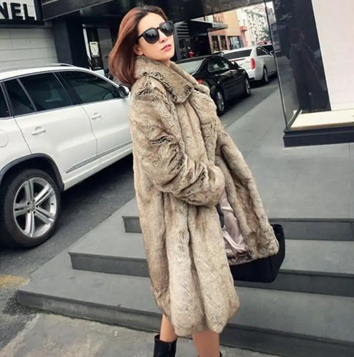 Autumn fur leather jacket womens warm faux mink fur leather long coat women loose jackets winter thicken fashion