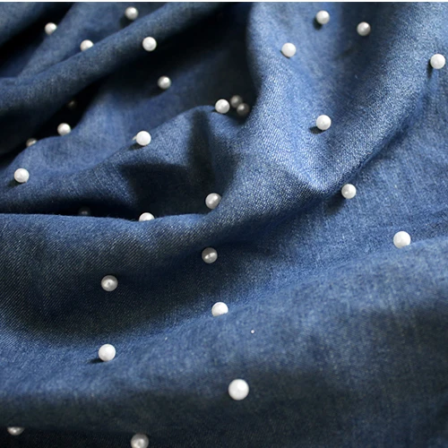 Жемчужный деним 150 см Ширина Творческая ручная вышитая синяя ткань DIY Дизайнерская 3D стерео ткань CG086.