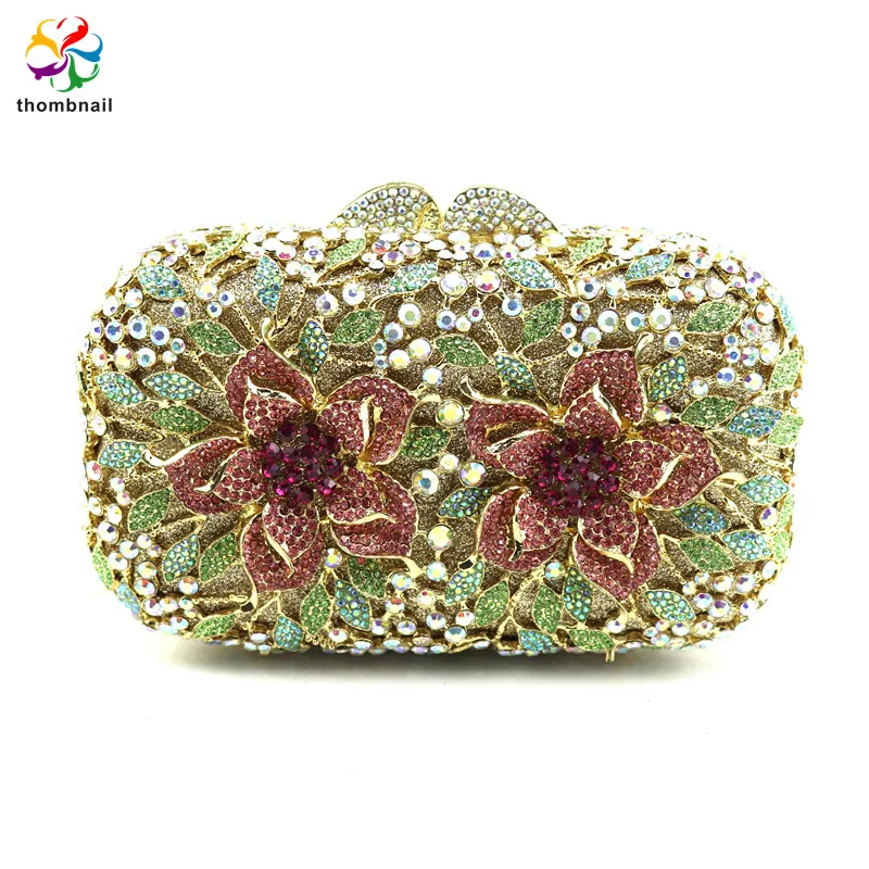 

Multi Color Crystal Diamond Women Rose Flower Evening Clutch Bag Bridal Wedding Bridal Handbag Purse