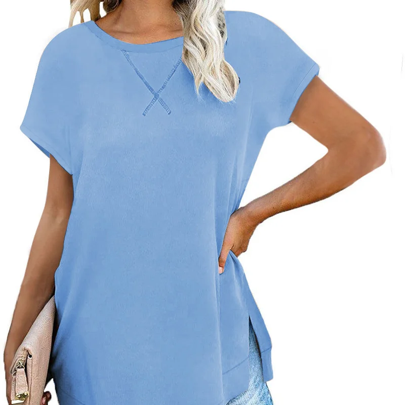 

Summer Casual Fashion T-Shirt Solid Color Simple Fashion T-Shirts Tops for Ladies Base O-neck Black Tees Girls Plus Size Clothes
