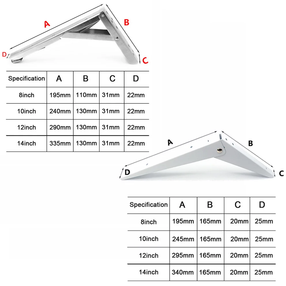 2 шт. 8 14 дюймов складной кронштейн Белый Регулируемый Настенный Прочный