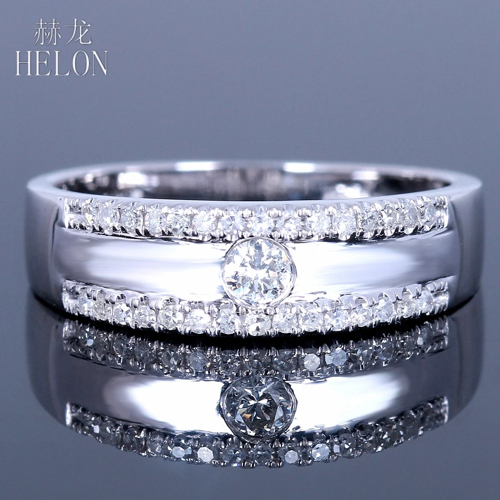 

HELON Solid 14K White Gold AU585 0.25ct Genuine Natural Diamond Enagement Wedding Ring Women Diamond Trendy Fine Jewelry Ring