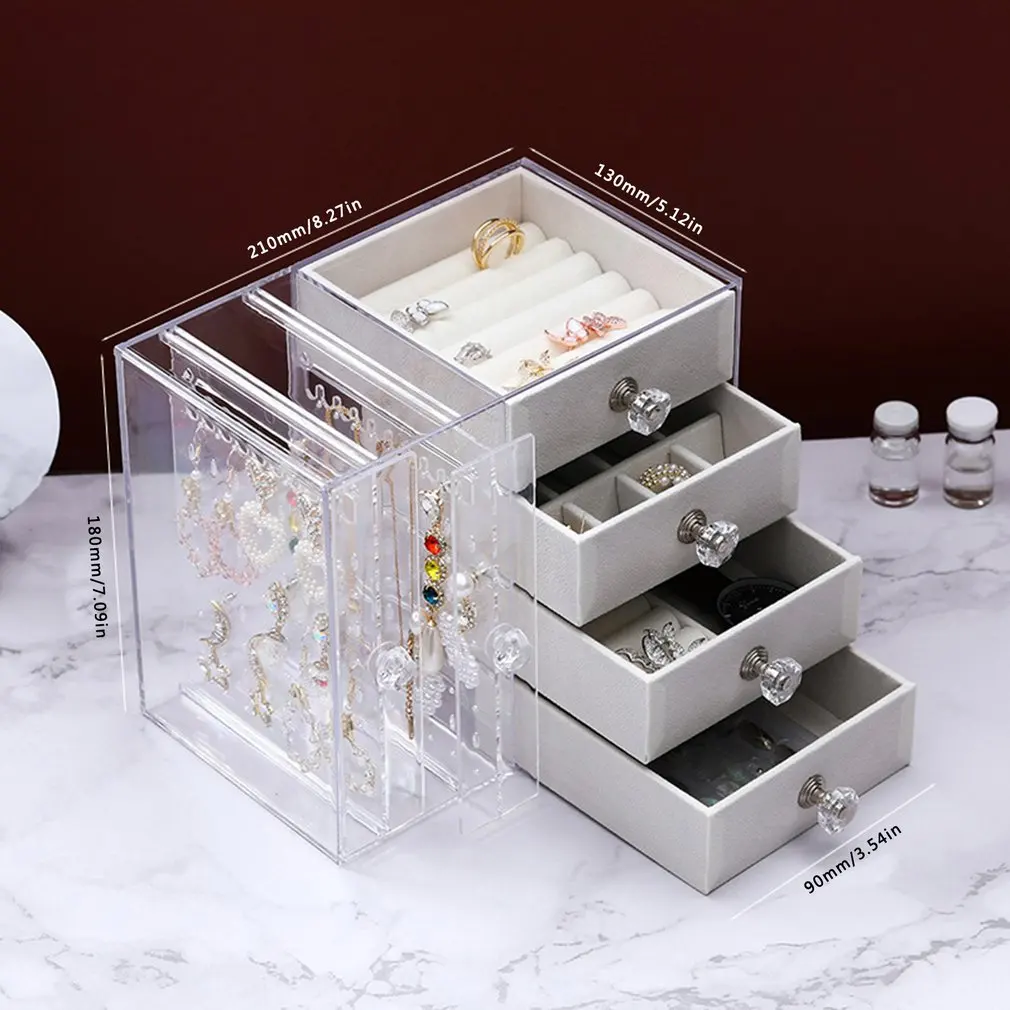 

Multifunctional Transparent Jewelry Box Household Jewelry Storage Dustproof Earrings Storage Box Desktop Vertical Storage Rack