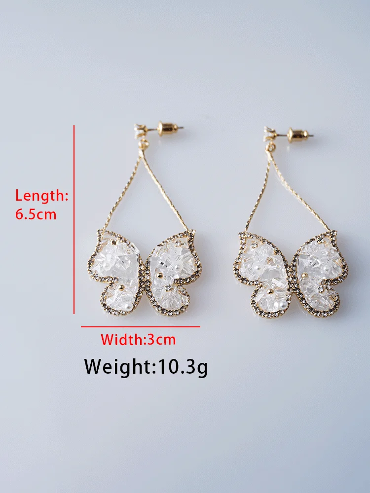 

2021 trend Rhinestones butterfly earrings punk pendant Gifts for women Wedding accessories korean fashion long hanging earrings