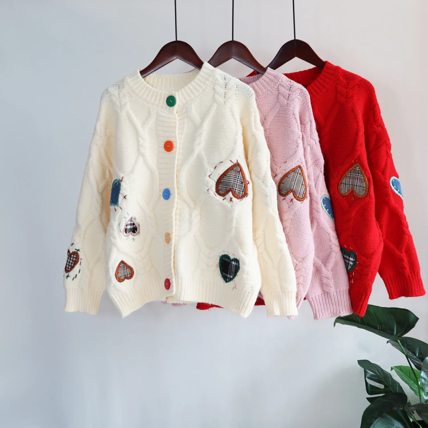 

Vintage 2021 Women's Sweater Cardigan Colorful Patchwork Knitted Top