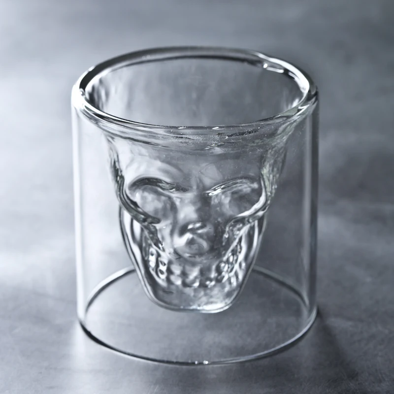 Прозрачная чашка с черепом 2 шт. стеклянная двойными стенками для пива виски
