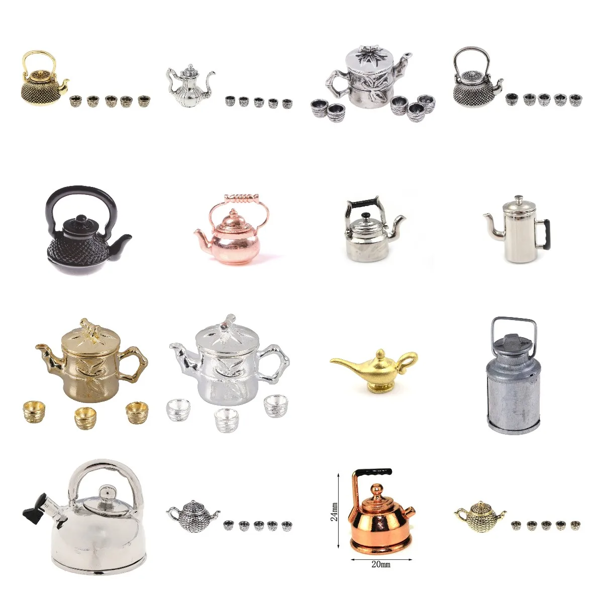 

1/12 Dollhouse Miniature Accessories Mini Metal Kettle Simulation Furniture Tea Pot Kitchen Model Toys for Doll House Decoration