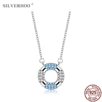 silverhoo 925 sterling silver necklace for women circle round cubic zirconia pendant necklaces double colour wedding jewelry