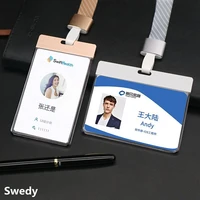 heavy duty id card holders double sided clear acrylic name tag badge holder with lanyard for student employee worker office