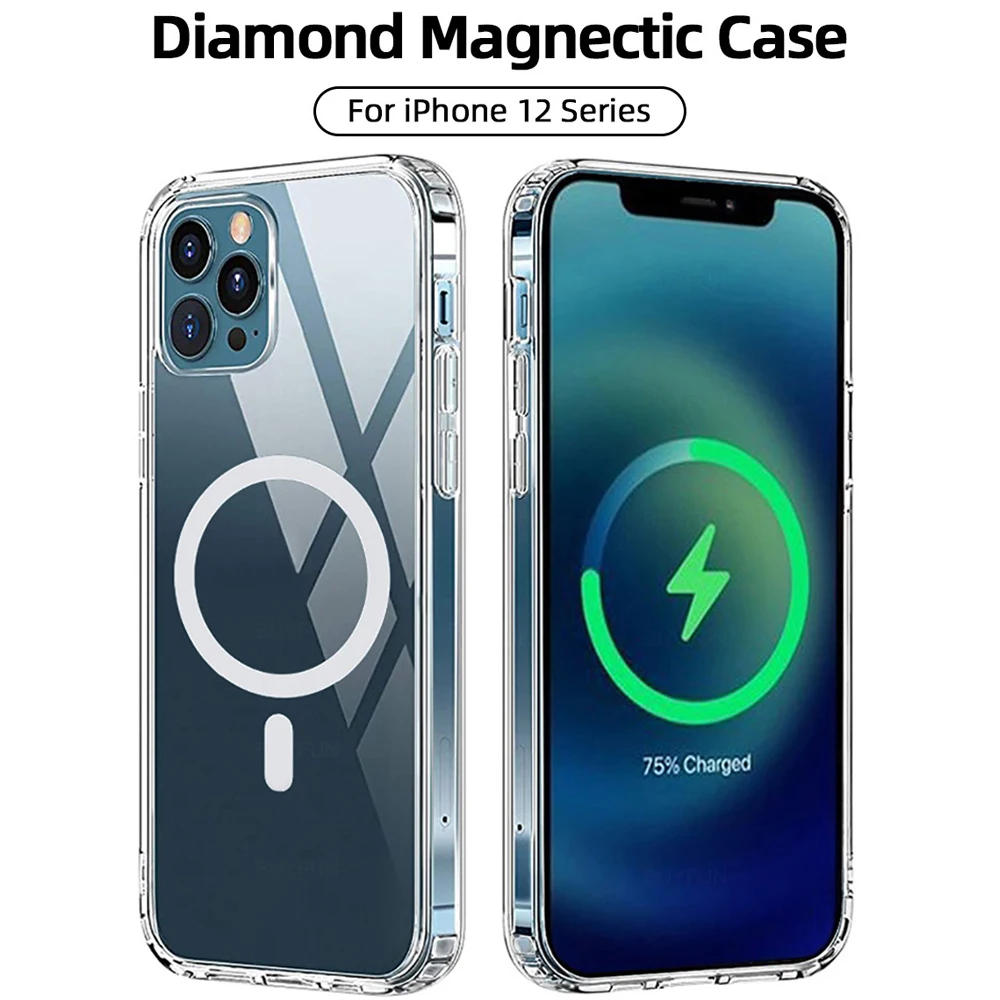 Магнитный Прозрачный чехол для iPhone 12 Pro Max mini PC + TPU Беспроводная зарядка