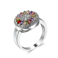 summer flowers finger rings for women gifts platinum electroplating copper ring rainbow colored zircon stone sparkling jewelry