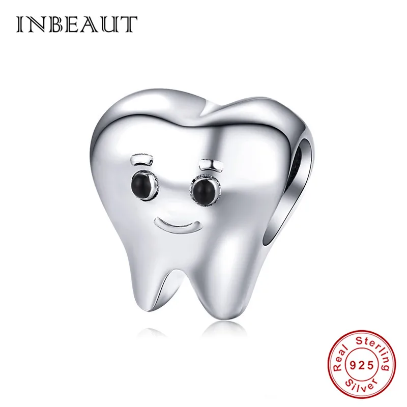 INBEAUT настоящий 925 пробы серебряный зуб для лица браслет Пандора милый мультфильм мальчик Подвески «зубы» diy ювелирные изделия для девочек-подростков