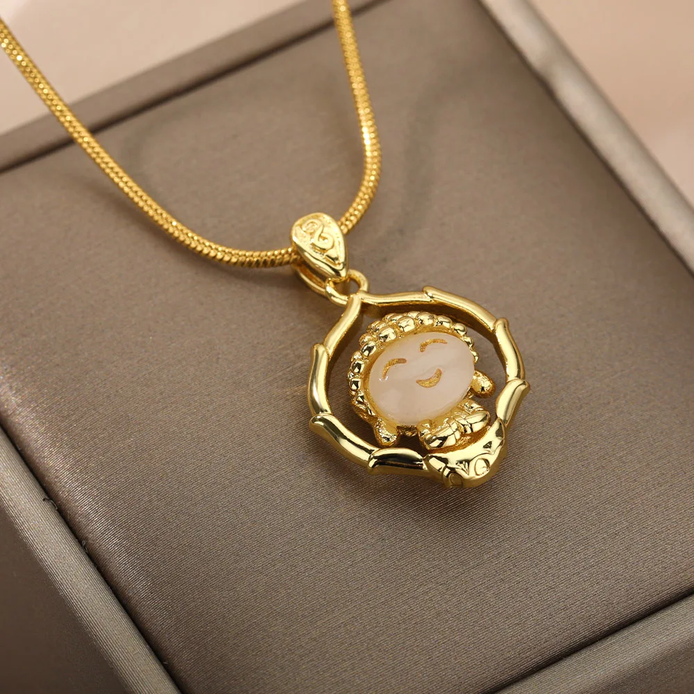 

Vintage Popular Jewellery Buddha Necklace Retro Female Gold Female Choker Trendy Statement Necklaces Gift for Girls Bijoux Femme