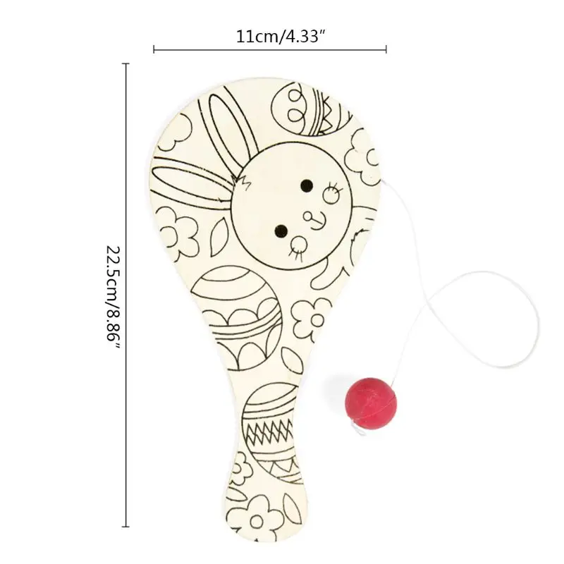 

9pcs/set Hand-painted Wooden Racket with Ball DIY Craft Cartoon Painting Graffiti Toy Kindergarten Kids Gift