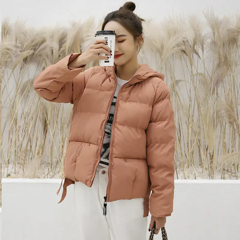 

Short Down Cotton Coat Female Padded Long Sleeve Loose Black Winter Jacket Women Parkas Warm Thick White Women Coats Solid Q2801