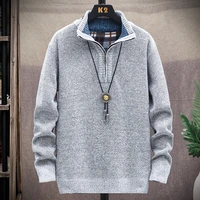 2021 new plush mens wear large foreign trade semi high neck sweater mens zipper sweater slim fit high quality goods