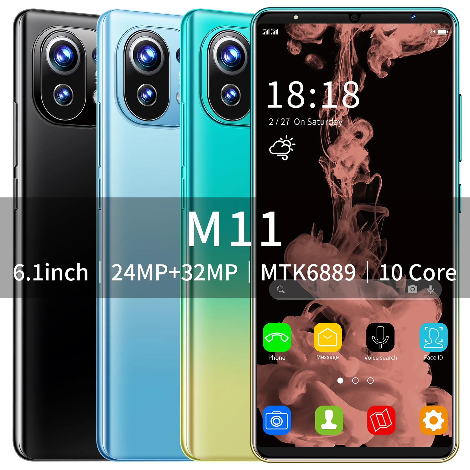 

M11 6.1inch Smart Phone 8 256GB Flash Memory 5200mAh 10 Core Face Unlock Dual SIM 5G 24MP Front HD Camera Cellphones New Arrival