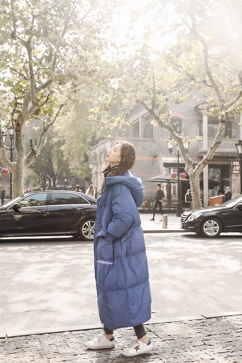 Photo Shoot Winter New Style Korean-style WOMEN'S Wear Retro Laziness over-the-Knee Long Loose Cotton Coat Hooded Cotton-pa