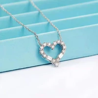 18 inch link chain au750 100 18k white gold real natural diamond fashion heart shape necklace gifted for women