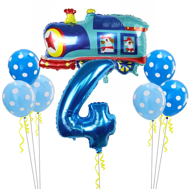 Blue 4 8 шт. Мультяшные автомобильные шары, грузовик, поезд, фольгированный шар, 30 дюймов, номер, Полицейская машина, Globos, детские подарки, украшения для дня рождения, для детей - Цвет: Blue 4