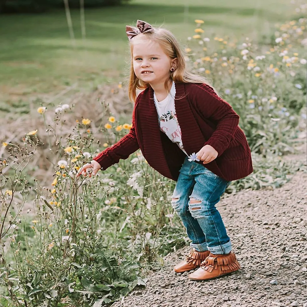 Однотонный свитер для маленьких мальчиков и девочек трикотажное теплое пальто