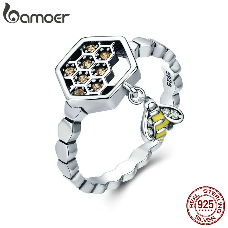 BAMOER 925 пробы серебряные модные пчела с божьей коровкой женские кольца на палец для женщин ювелирные изделия из стерлингового серебра Anel SCR284