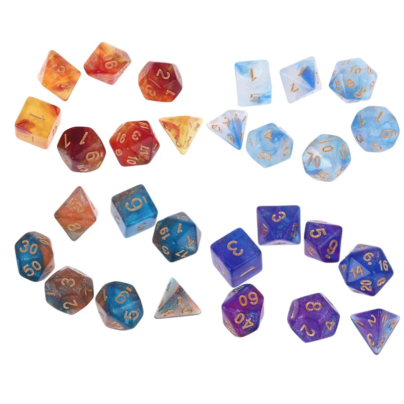 

7pcs/set D20 Acrylic Polyhedral Dice Glitter Double Colors 20 Sided Dices Table Board Playing Game for Bar Pub Club Party