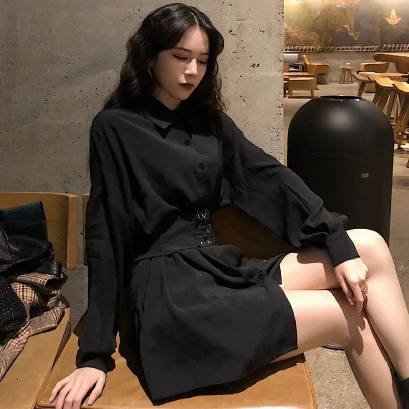 Новинка 2020 весна осень сексуальная короткая черная рубашка приталенное платье А