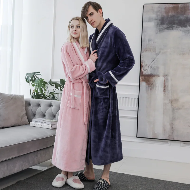 Размера плюс 3XL мужской Халат зимние фланелевые мягкие тапочки халат-кимоно для