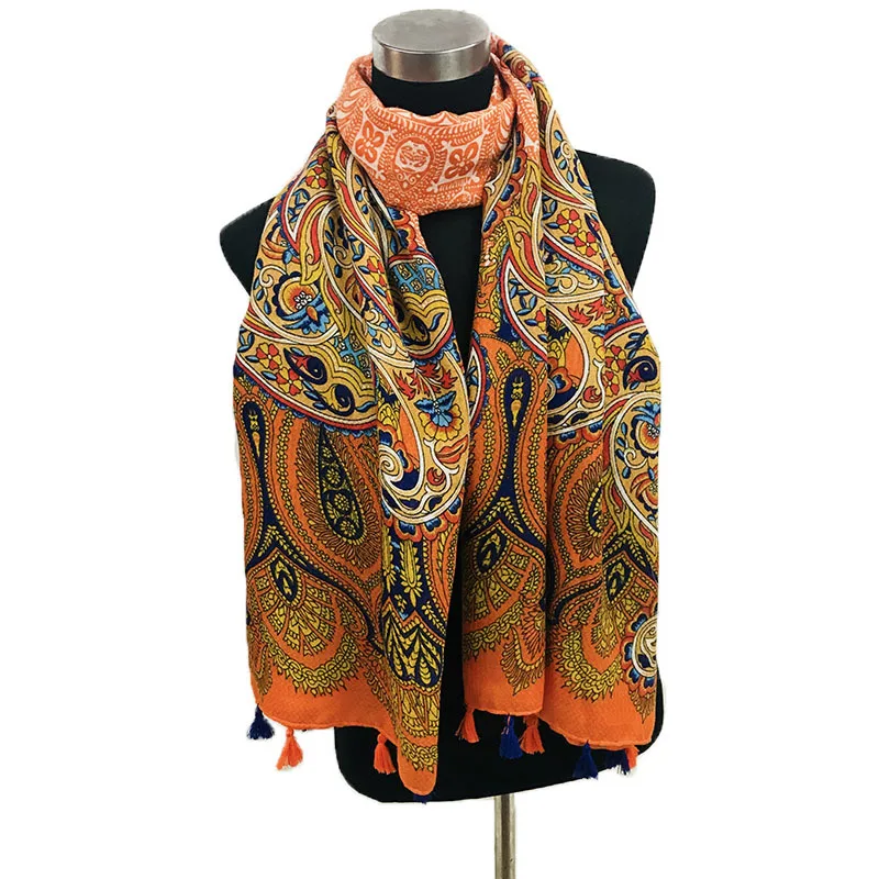 

Винтажный летний дорожный шарф для вечеринок в этническом стиле, шарф шаль с принтом Пейсли
