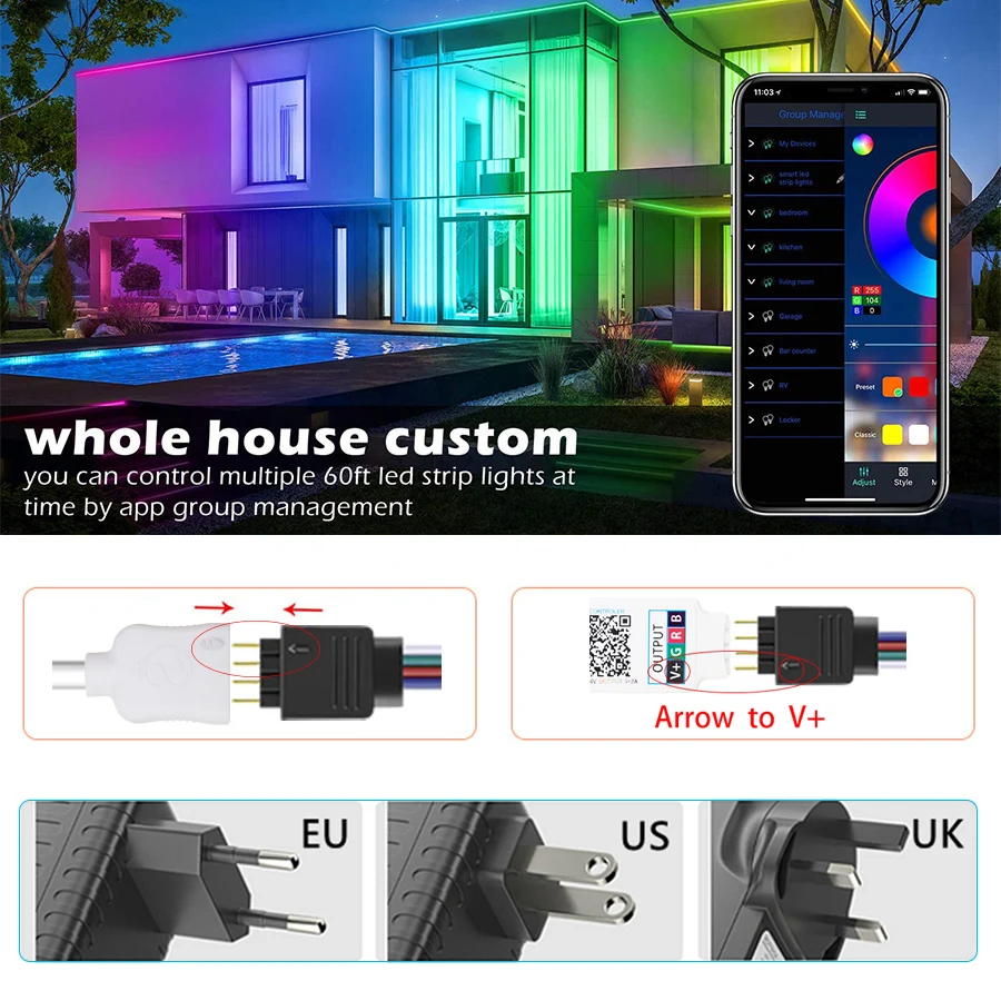 Водонепроницаемая светодиодная лента 12 В 5050/2835 RGB с поддержкой Wi-Fi/Bluetooth |