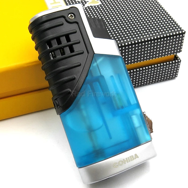 Абсолютно новые зажигалки COHIBA, классические, портативные, ветрозащитные, тройные, 3 пламени, сигареты, сигары, зажигалка с сигарой, удар, подарочная коробка