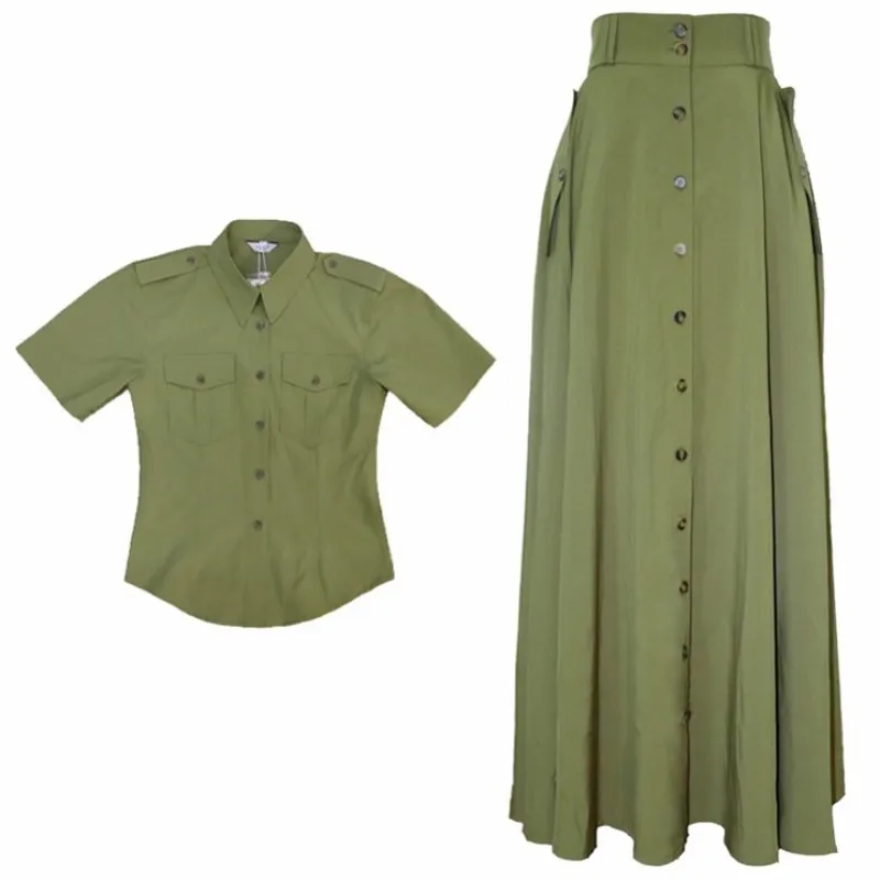 

Leisure Nude Fashion Tops High Waist Long Skirts Set Summer Streetwear Single Breasted Short Sleeve Dress Two Piece Set Women