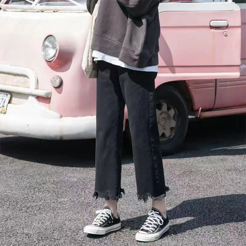 

Jeans Women Washed Retro Vintage Belt Adjustable High Waist Streetwear Hip-hop Loose Denim Trousers Harajuku Designed Denim Chic