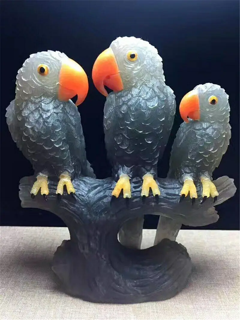 

1pc Natural Rainbow Fluorite Parrot carving decor healing Home Decor